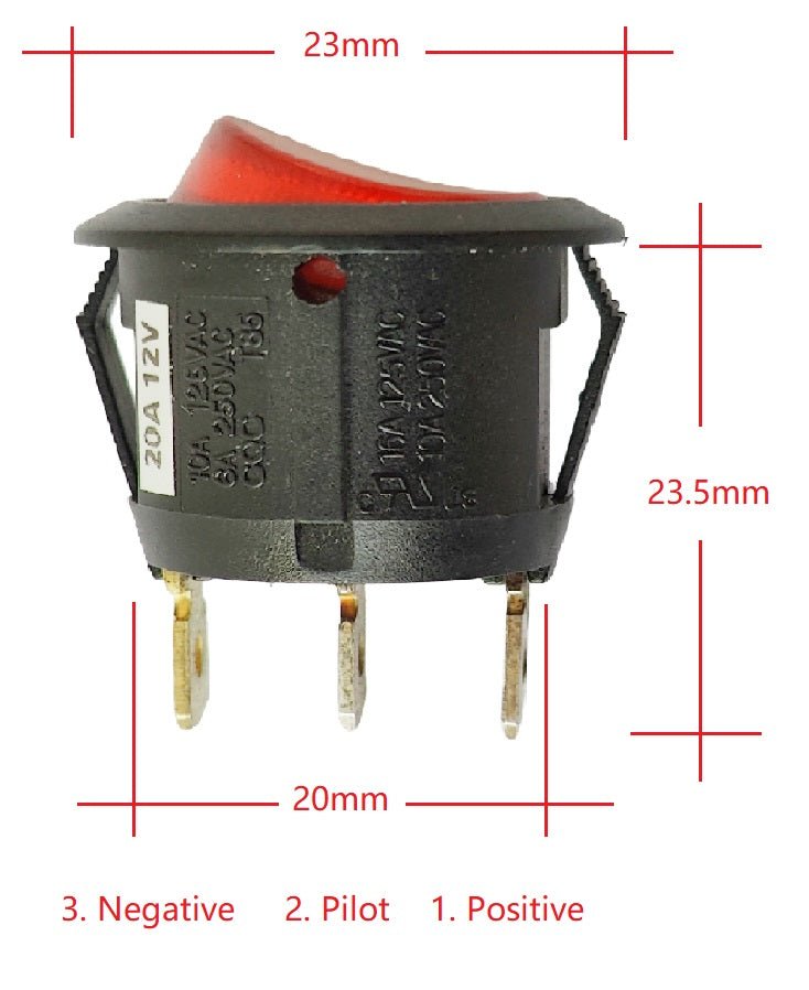 5x Rocker Switch LED Pilot Light 12V ø20mm Auto Marine (R13-112)