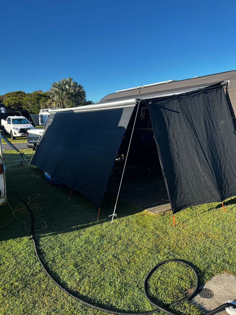 RVSunshades Offroad Caravan End Screen Wall Angle Cut 2650/2200x2150mm Reversible V3 (2.2m Drop)